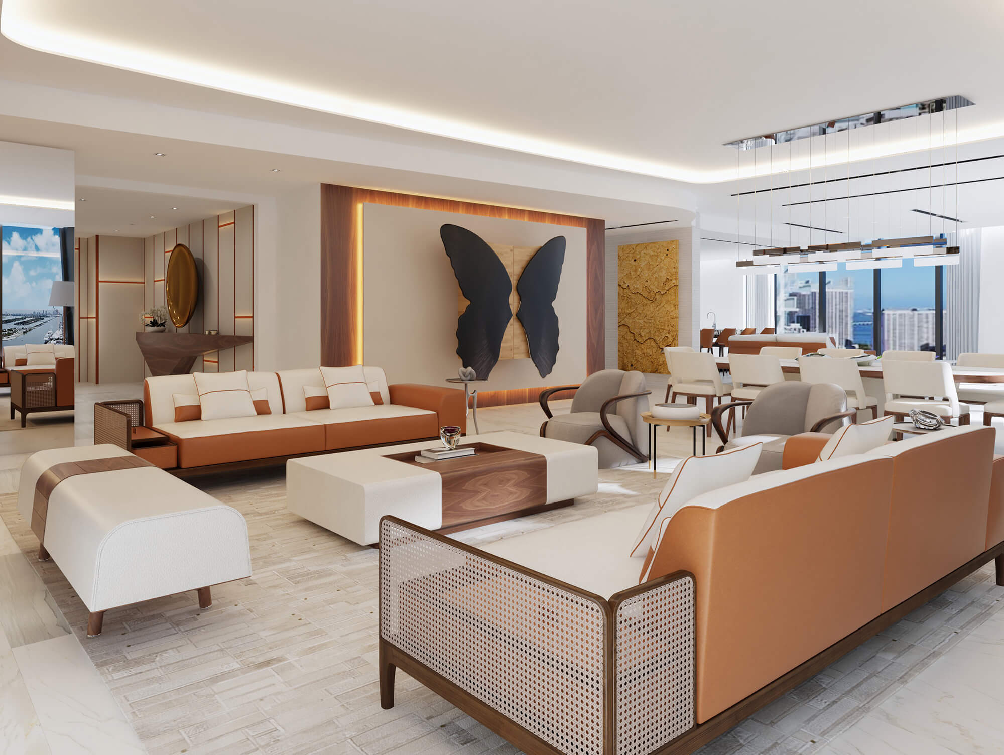 BRITTO CHARETTE LUXURY INTERIOR DESIGNS AT ZAHA HADID BUILDING IN MIAMI, LIVING ROOM