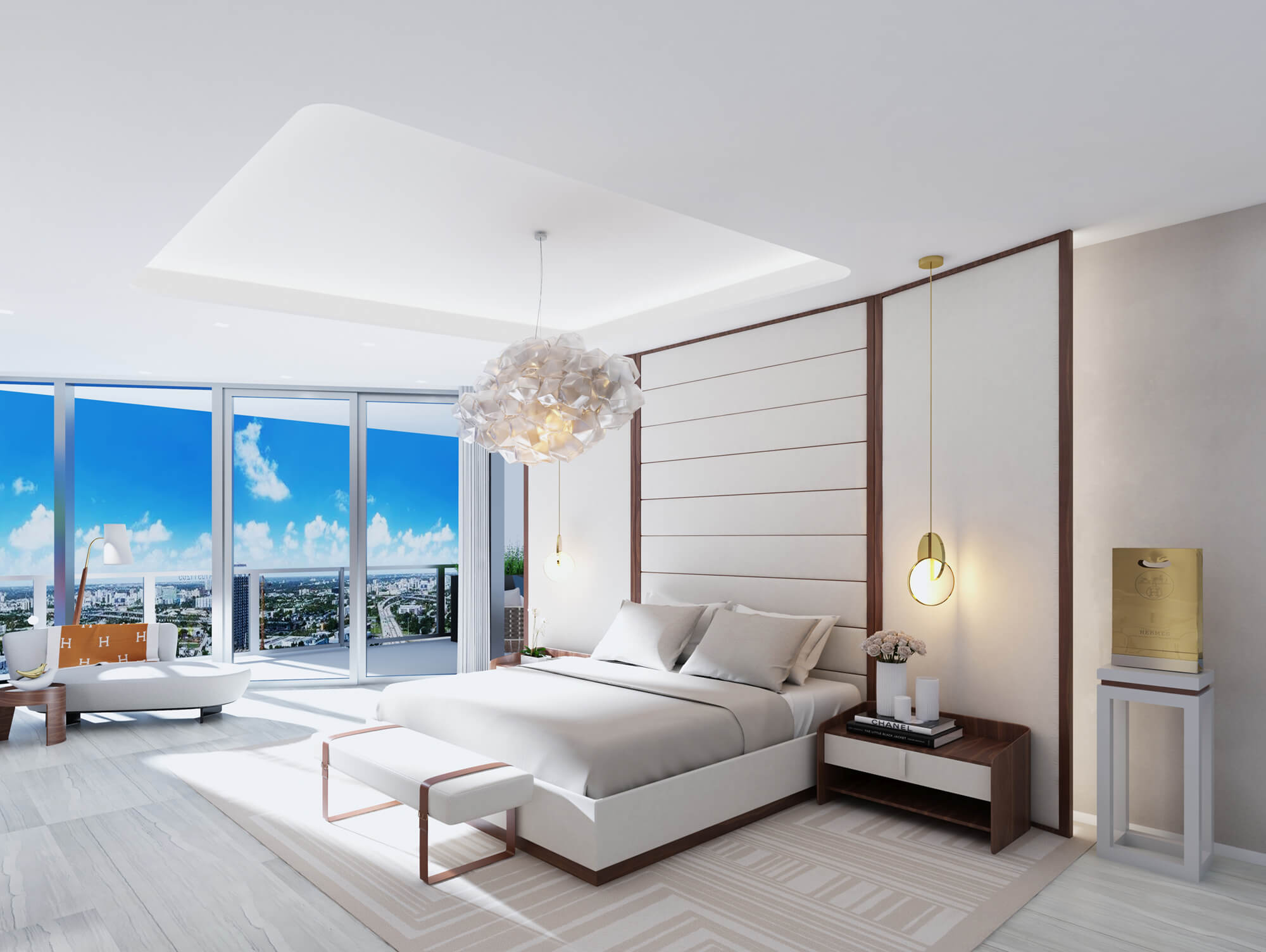 BRITTO CHARETTE LUXURY INTERIOR DESIGNS AT ZAHA HADID BUILDING IN MIAMI, MASTER BEDROOM