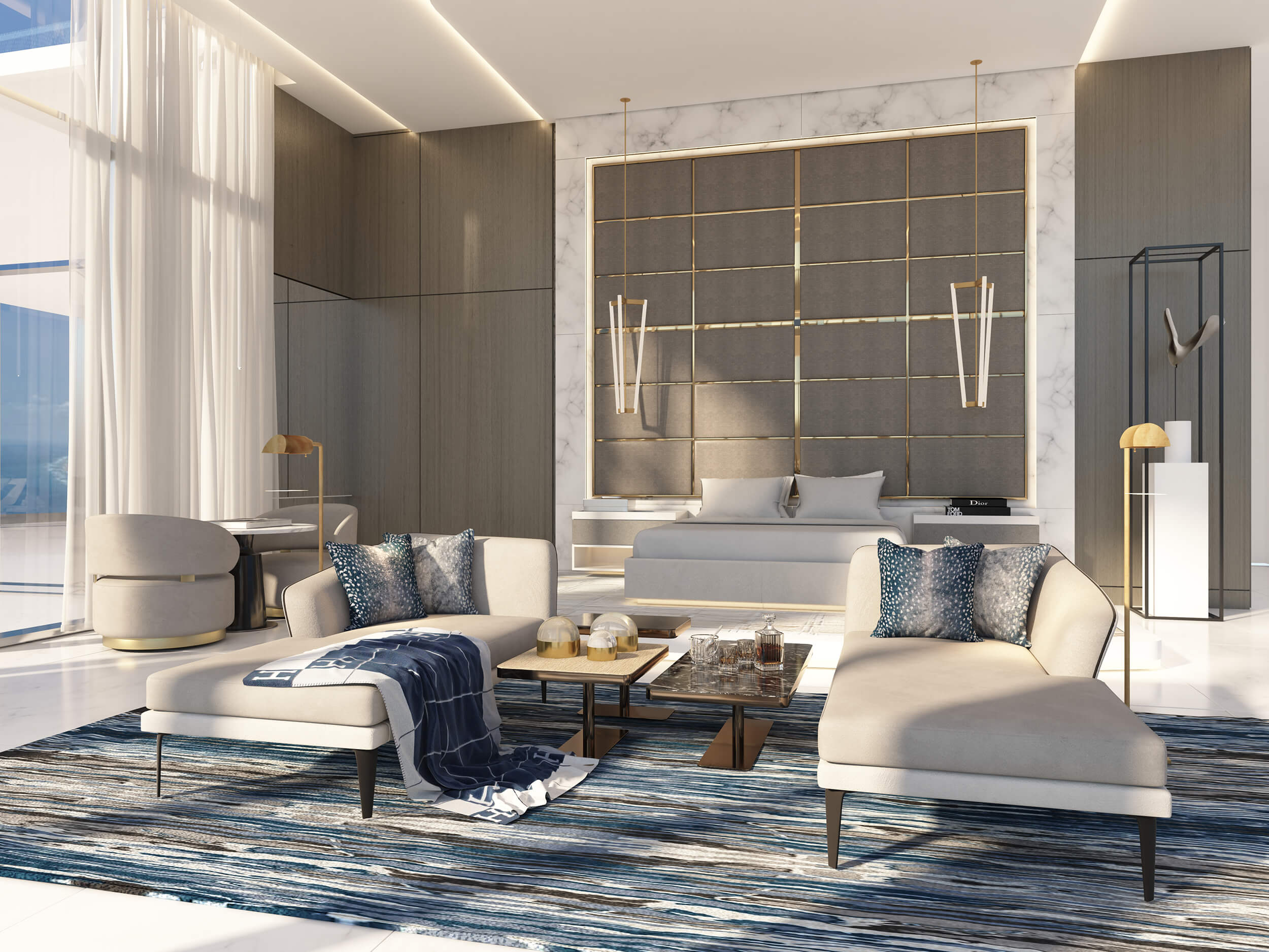 Master bedroom design by Britto Charette for our client at the Ritz Carlton Residences in Sunny Isles Beach
